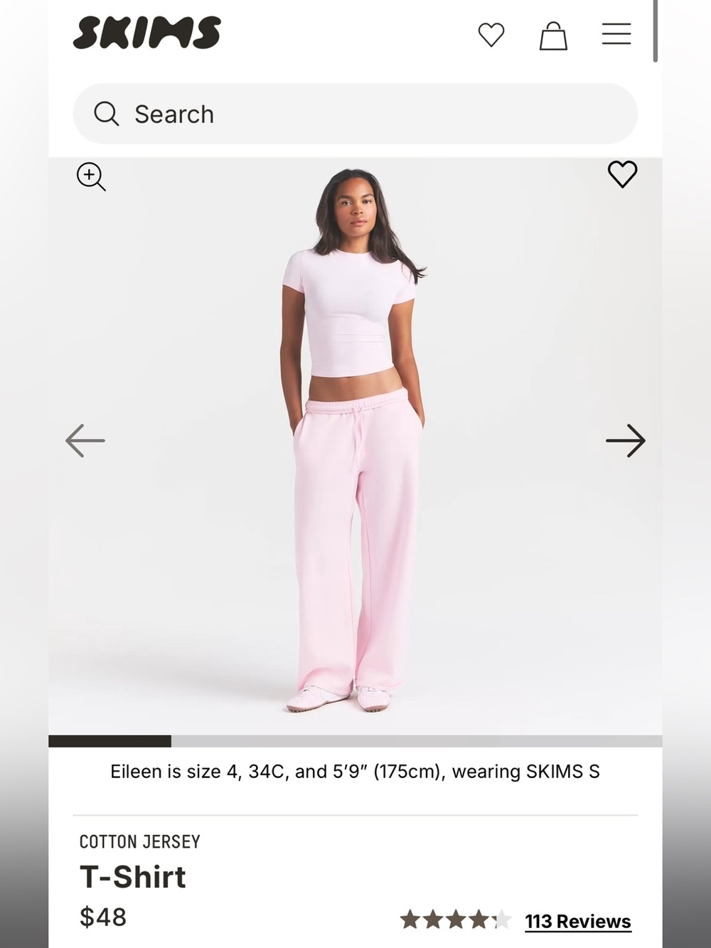SKIMS Short Sleeve Tee in Pink Size Small